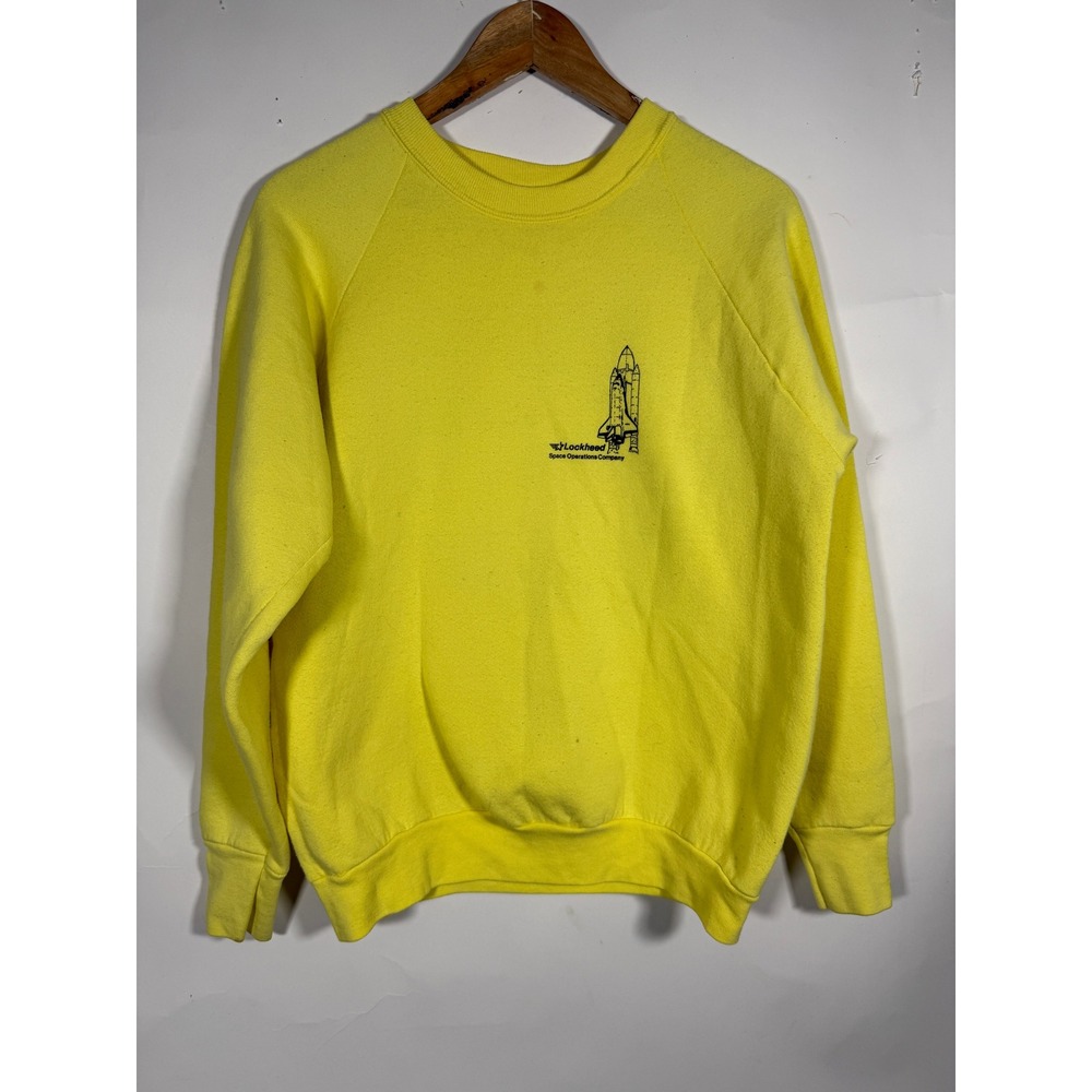 Vintage 80s Lockheed Space Shuttle Eagle Sweatshirt Yellow Fruit of the Loom L - Picture 4 of 8